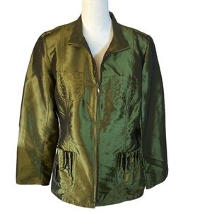 Chicos green shiny iridescent jacket. Size 0. (S/4). Full zip. Beautiful!